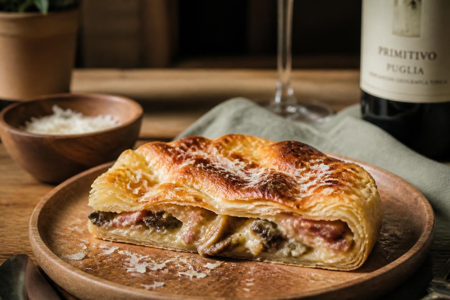 découvrez notre recette gourmande de délice feuilleté au guanciale, champignons et pecorino, accompagnée d'astuces pour réussir ce plat savoureux et raffiné.