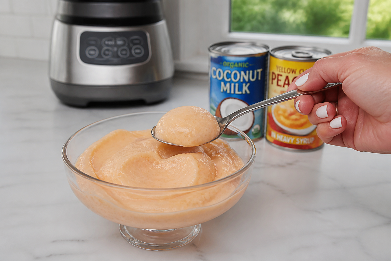 Sorbet express lait de coco-pêches : 3 ingrédients suffisent